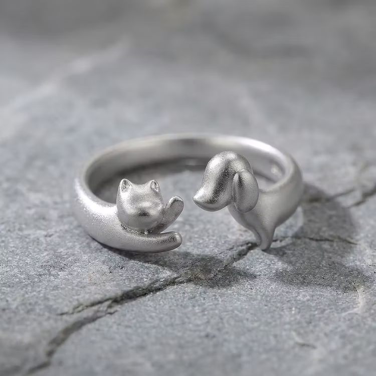 Aoaome Vintage Cat And Dog Silver Open Rings