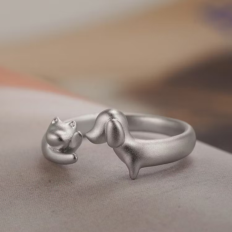 Aoaome Vintage Cat And Dog Silver Open Rings