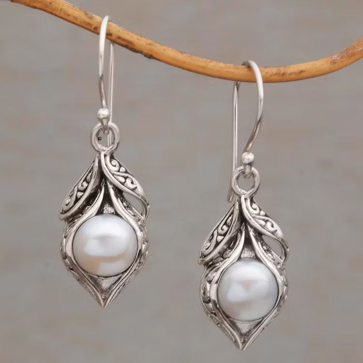 Aoaome Vintage Dangling Pearl Silver Earrings