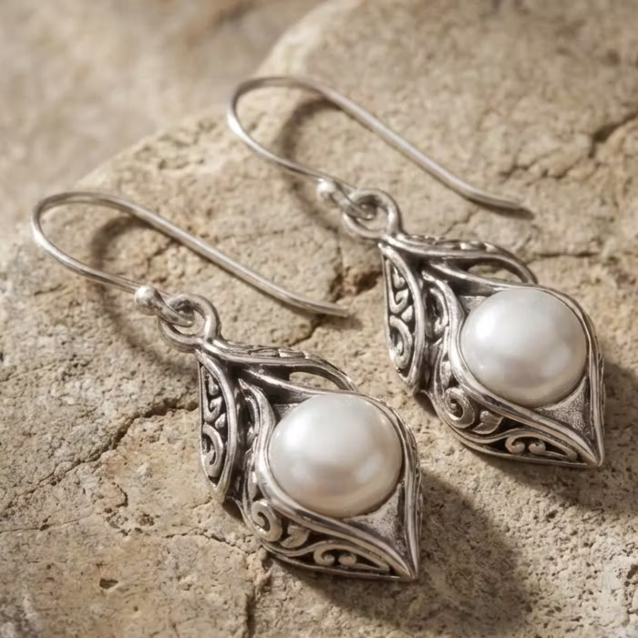 Aoaome Vintage Dangling Pearl Silver Earrings