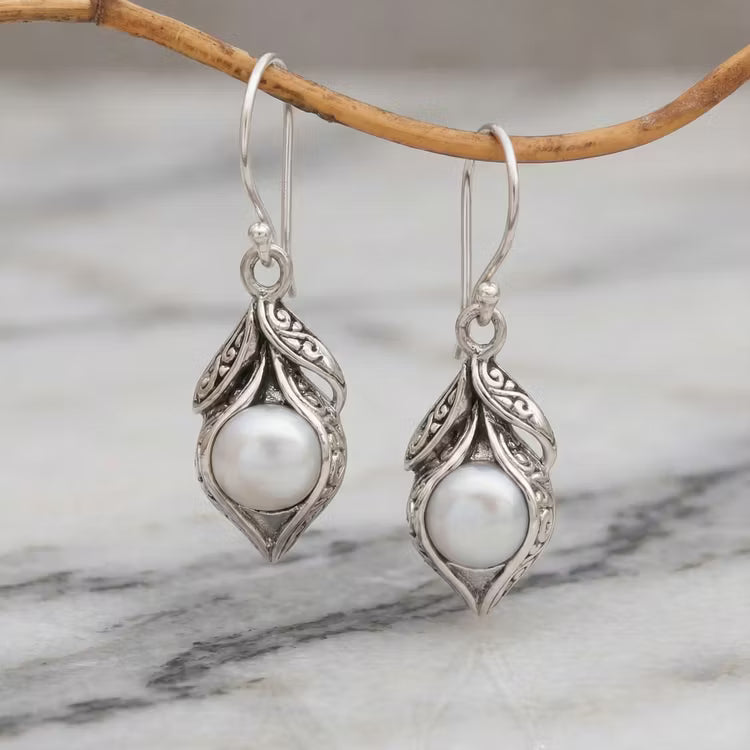 Aoaome Vintage Dangling Pearl Silver Earrings