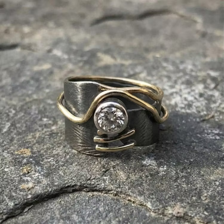 Aoaome Vintage Dark Silver Zirconia Rings