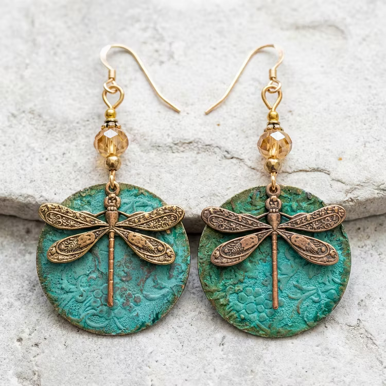 Aoaome Vintage Dragonfly Golden Earrings