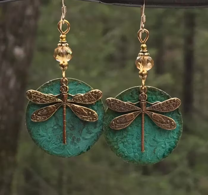 Aoaome Vintage Dragonfly Golden Earrings