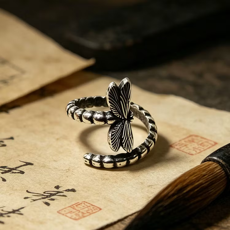 Aoaome Vintage Dragonfly Silver Open Rings