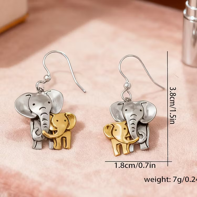 Aoaome Vintage Elephant Mom And Baby Elephant Animal Earrings