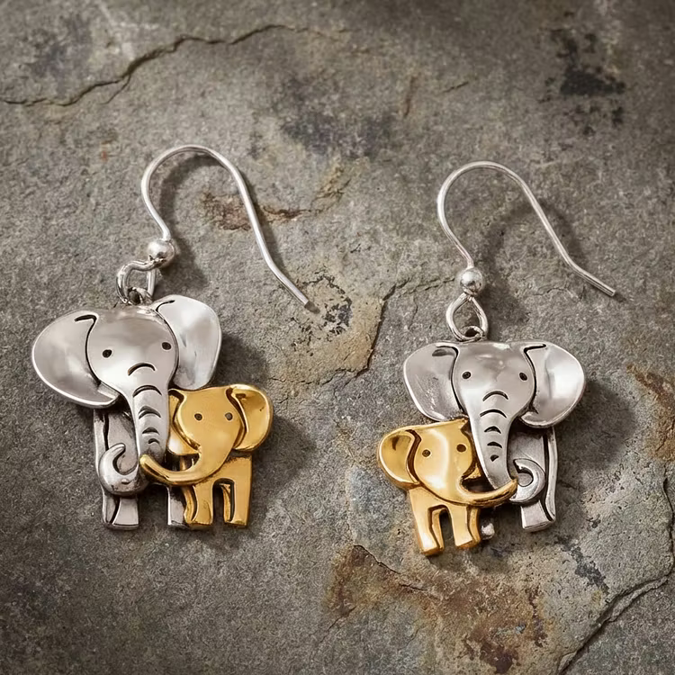 Aoaome Vintage Elephant Mom And Baby Elephant Animal Earrings
