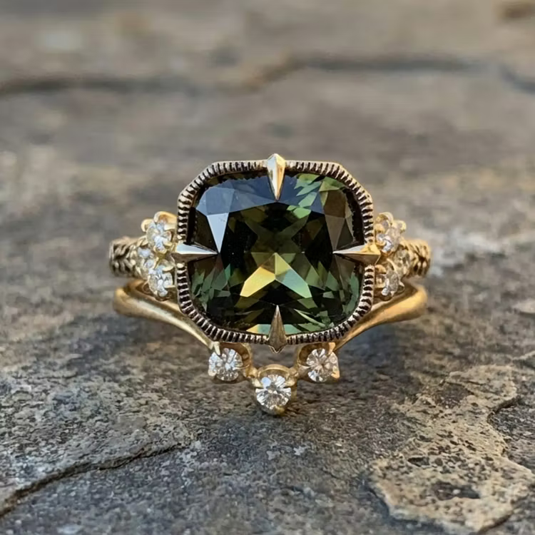 Aoaome Vintage Emerald Square Diamond Palace Style Rings