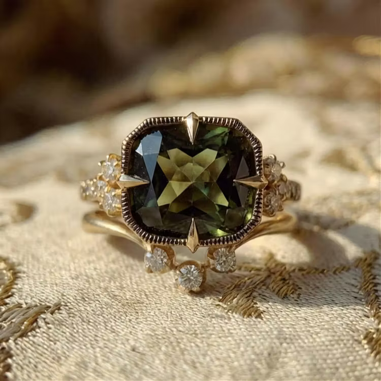 Aoaome Vintage Emerald Square Diamond Palace Style Rings