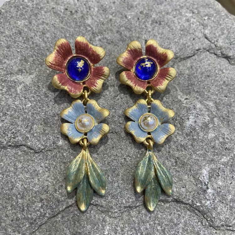 Aoaome Vintage Enamel Flower Bouquet Earrings
