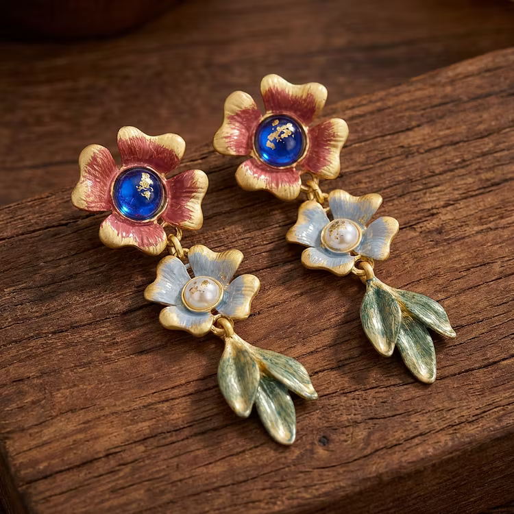 Aoaome Vintage Enamel Flower Bouquet Earrings