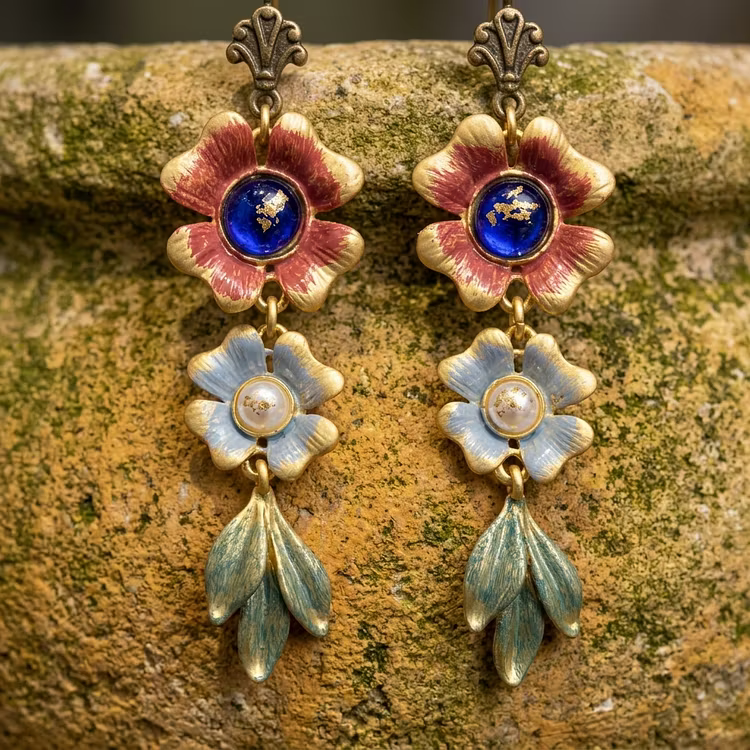 Aoaome Vintage Enamel Flower Bouquet Earrings