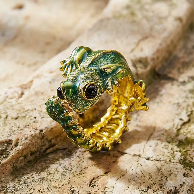 Aoaome Vintage Enamel Lizard Gold Open Rings