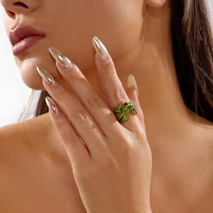 Aoaome Vintage Enamel Lizard Gold Open Rings