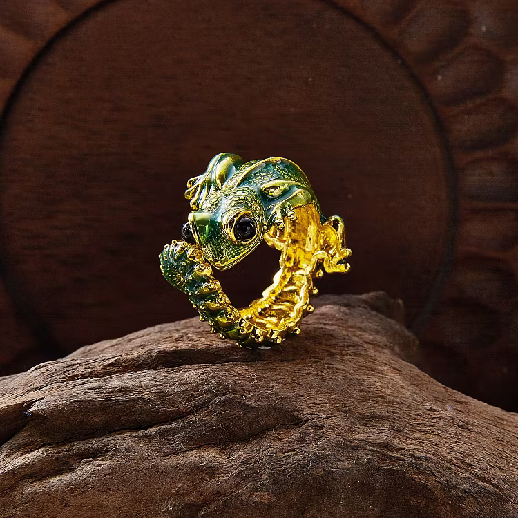 Aoaome Vintage Enamel Lizard Gold Open Rings