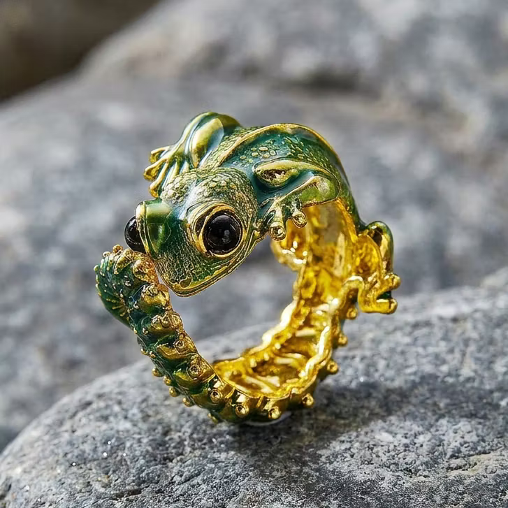 Aoaome Vintage Enamel Lizard Gold Open Rings