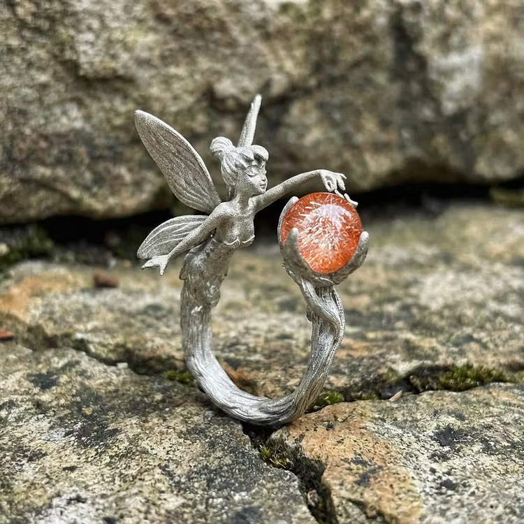 Aoaome Vintage Fairy Sunstone Silver Rings