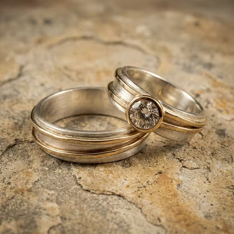 Aoaome Vintage Fine Zirconia Gold Silver Set Rings