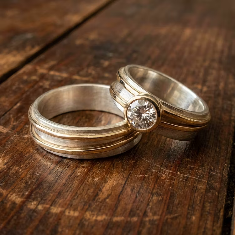 Aoaome Vintage Fine Zirconia Gold Silver Set Rings