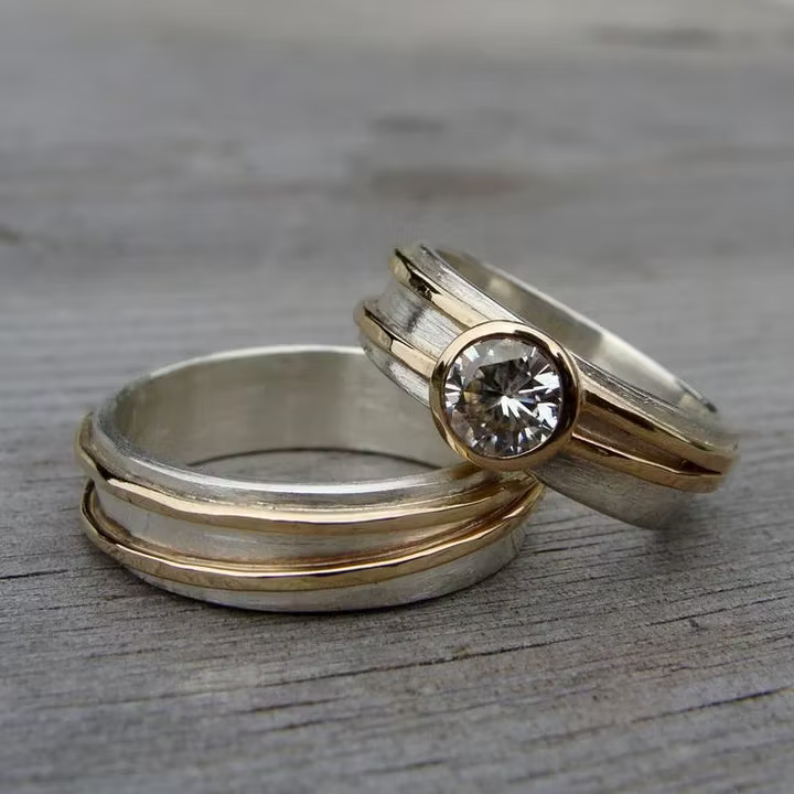 Aoaome Vintage Fine Zirconia Gold Silver Set Rings