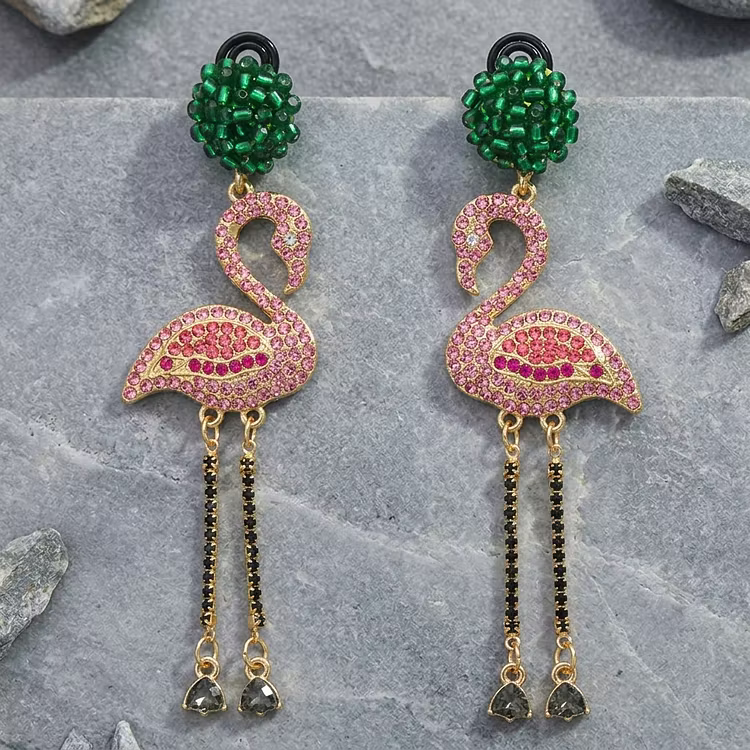 Aoaome Vintage Flamingo Crystal Earrings