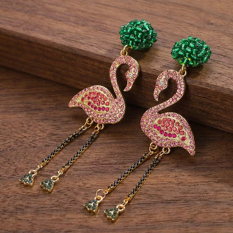 Aoaome Vintage Flamingo Crystal Earrings