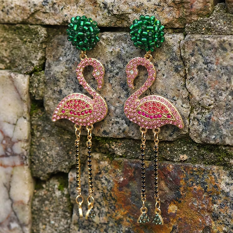 Aoaome Vintage Flamingo Crystal Earrings