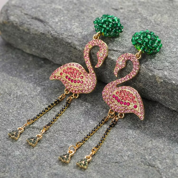 Aoaome Vintage Flamingo Crystal Earrings