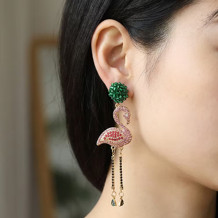 Aoaome Vintage Flamingo Crystal Earrings