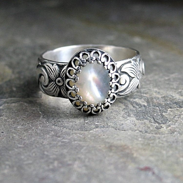 Aoaome Vintage Floral Moonstone Statement Rings