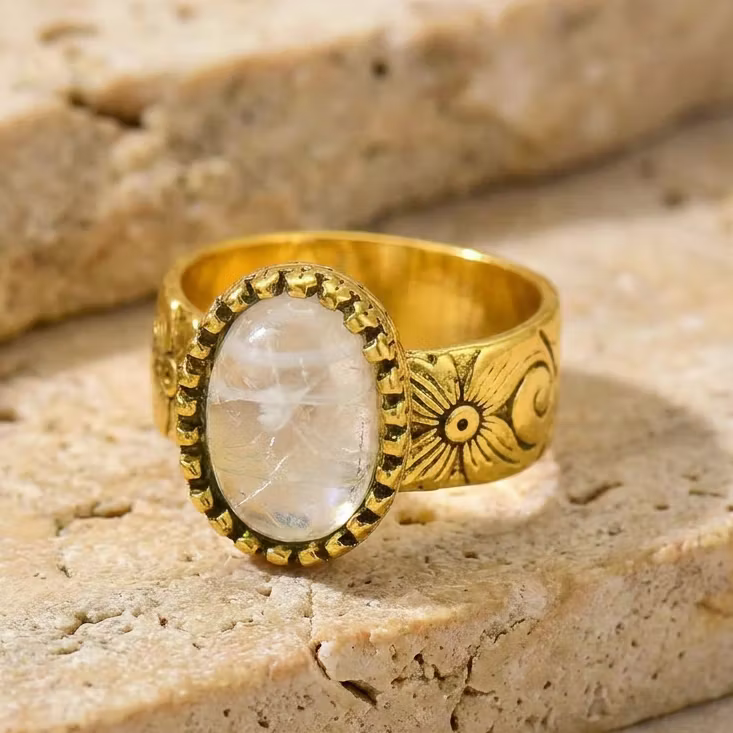 Aoaome Vintage Floral Moonstone Statement Rings