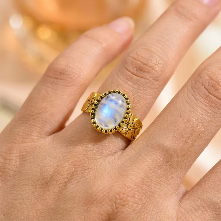 Aoaome Vintage Floral Moonstone Statement Rings