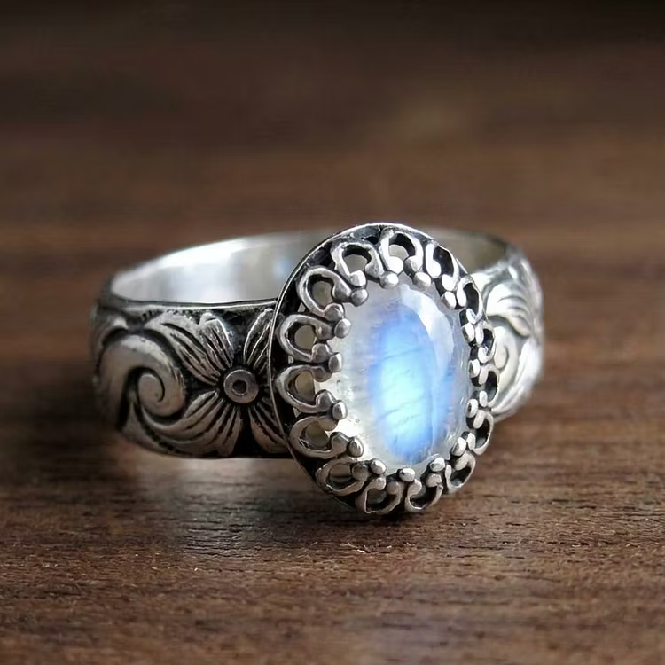 Aoaome Vintage Floral Moonstone Statement Rings