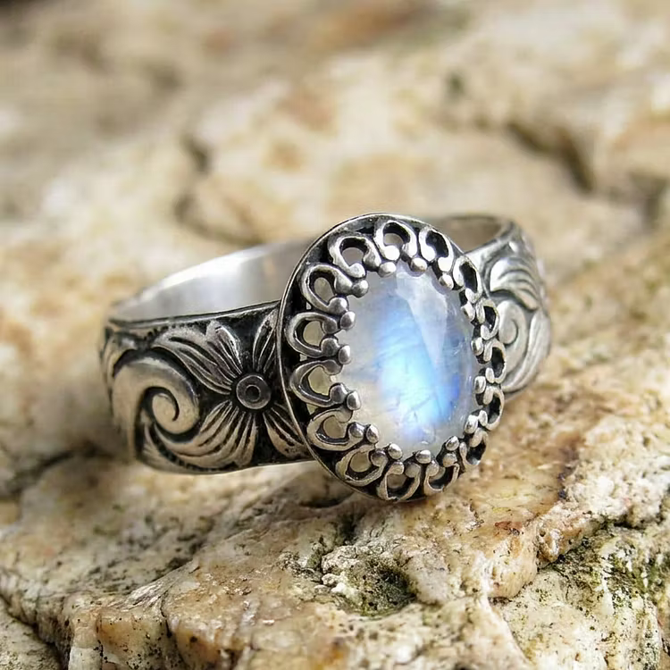Aoaome Vintage Floral Moonstone Statement Rings