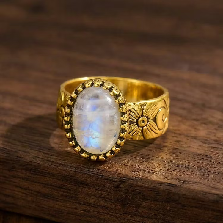Aoaome Vintage Floral Moonstone Statement Rings