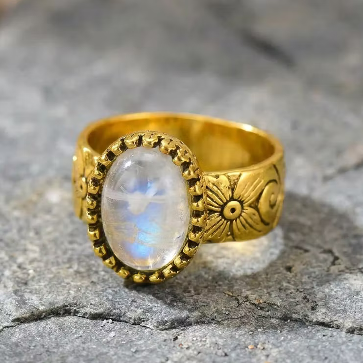 Aoaome Vintage Floral Moonstone Statement Rings