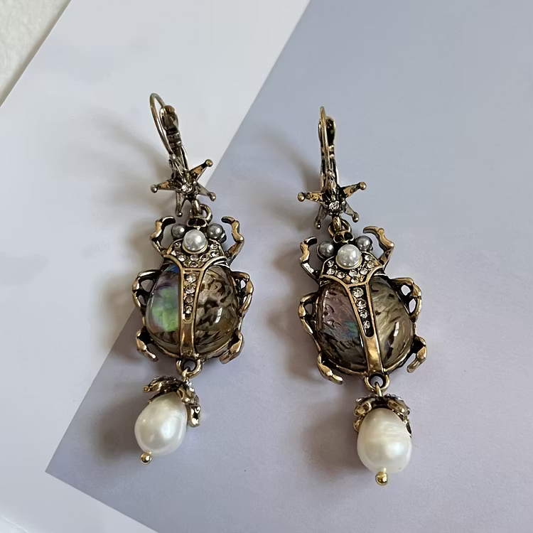 Aoaome Vintage Freshwater Pearl Insect Dangle Earrings