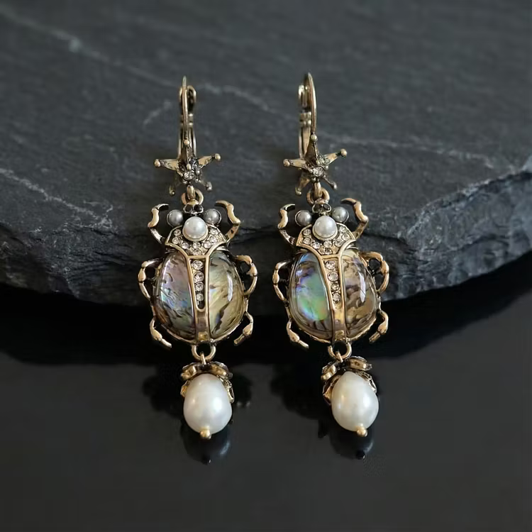 Aoaome Vintage Freshwater Pearl Insect Dangle Earrings
