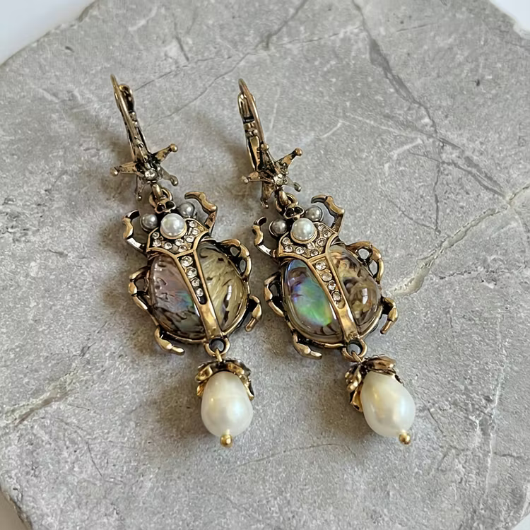 Aoaome Vintage Freshwater Pearl Insect Dangle Earrings
