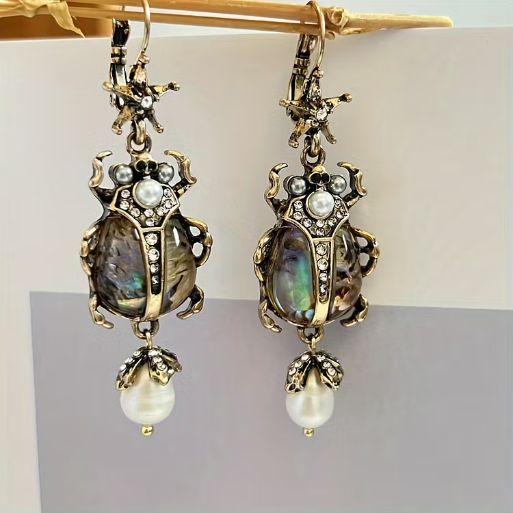 Aoaome Vintage Freshwater Pearl Insect Dangle Earrings