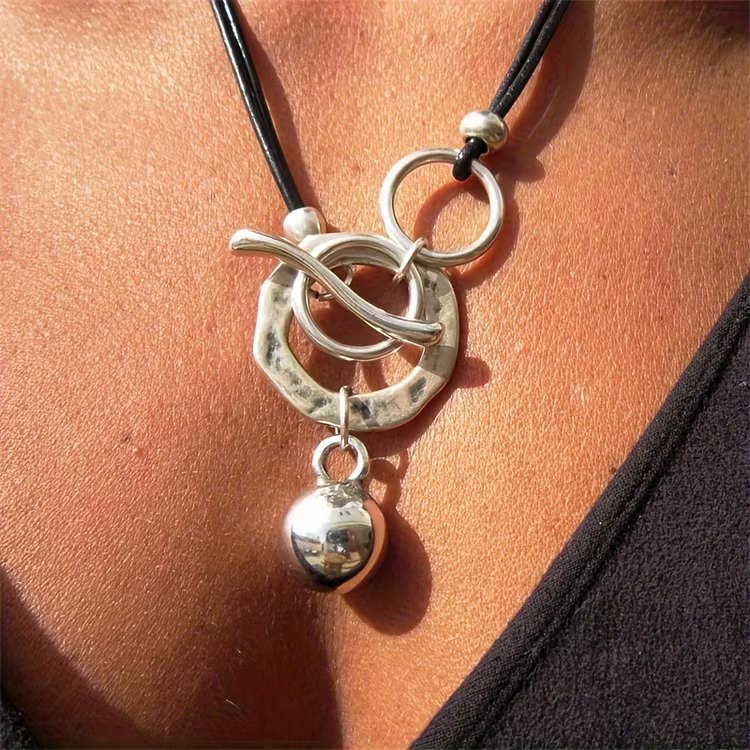 Aoaome Vintage Geometric Circle Leather Cord Pendant Necklaces