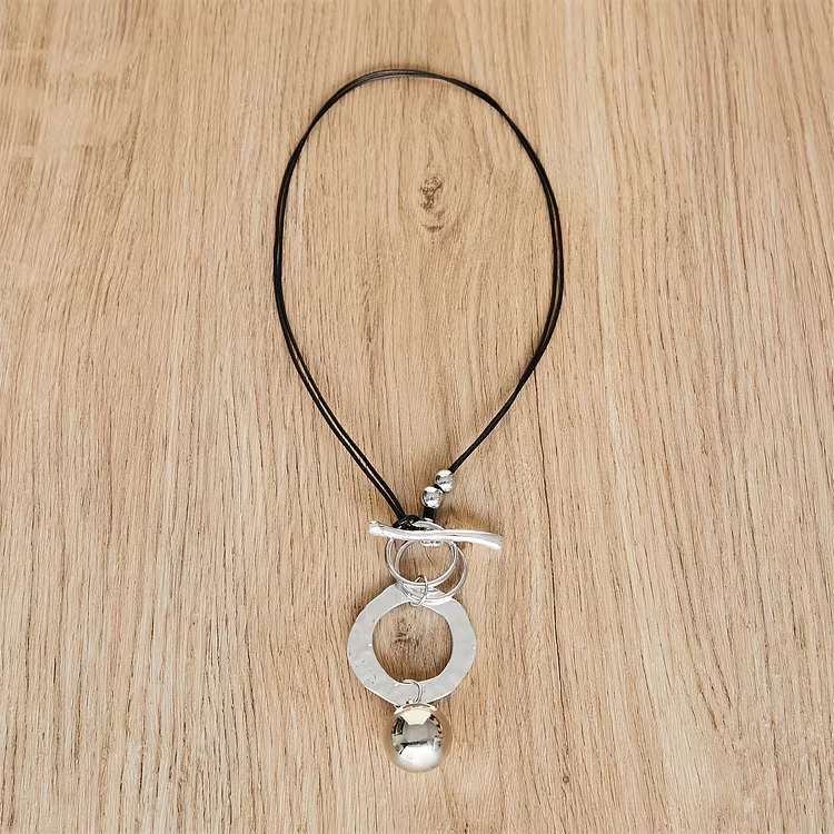 Aoaome Vintage Geometric Circle Leather Cord Pendant Necklaces