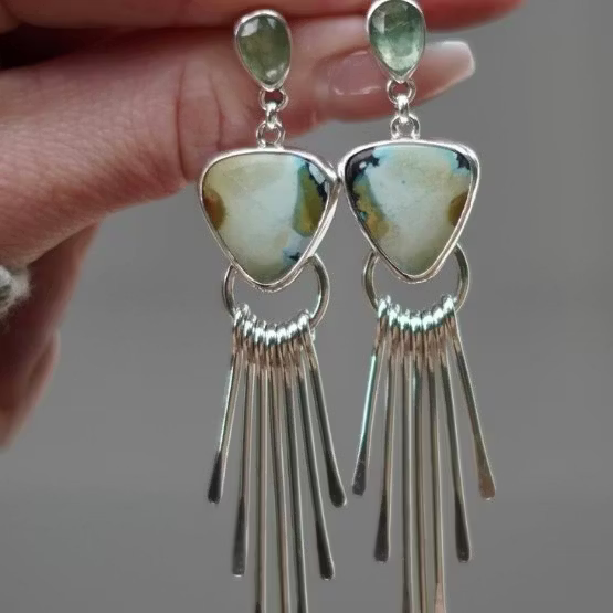 Aoaome Vintage Geometric Tassel Inlaid Gemstone Earrings
