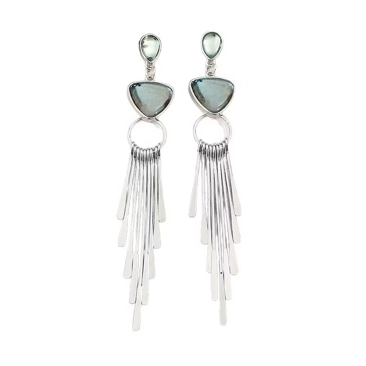 Aoaome Vintage Geometric Tassel Inlaid Gemstone Earrings
