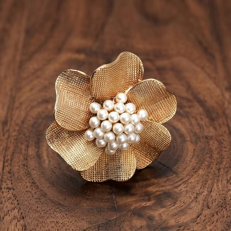 Aoaome Vintage Gold Flower Pearl Rings