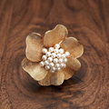 Aoaome Vintage Gold Flower Pearl Rings