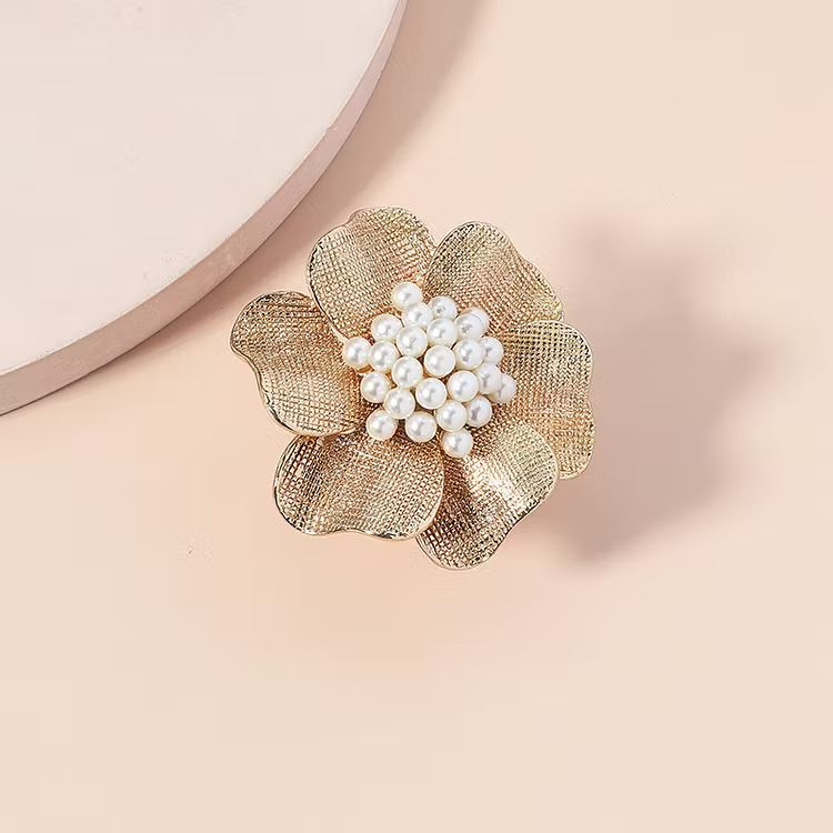 Aoaome Vintage Gold Flower Pearl Rings