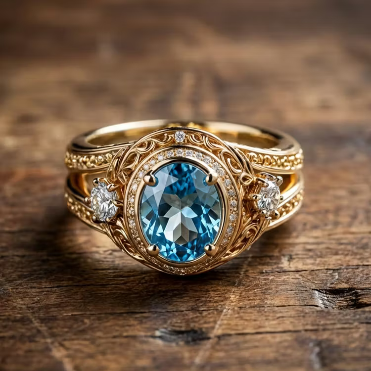 Aoaome Vintage Gold Inlaid Sapphire Rings