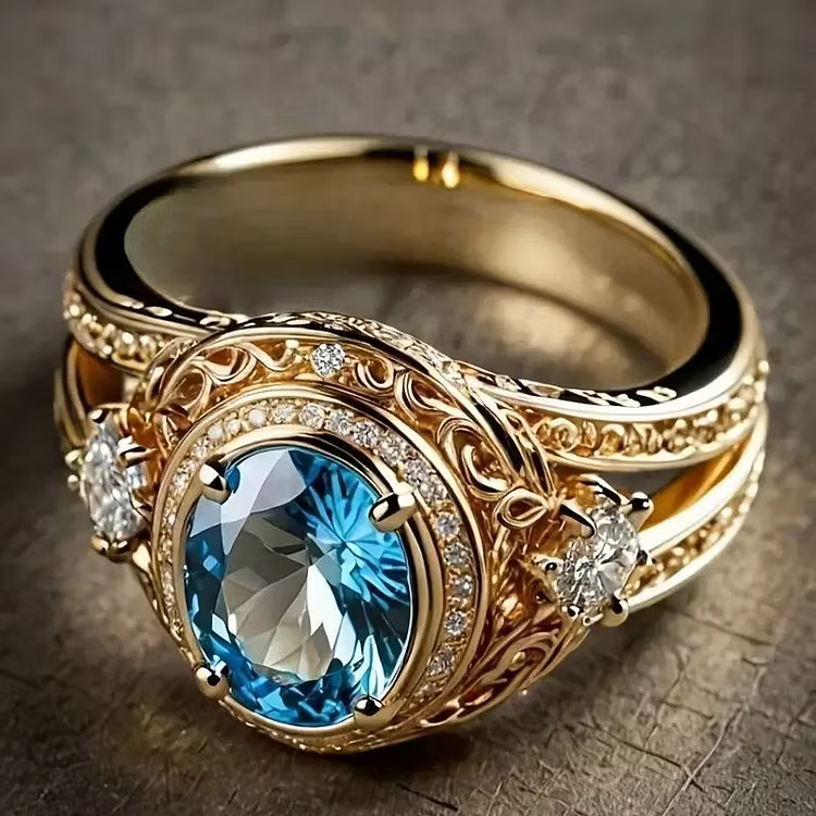 Aoaome Vintage Gold Inlaid Sapphire Rings
