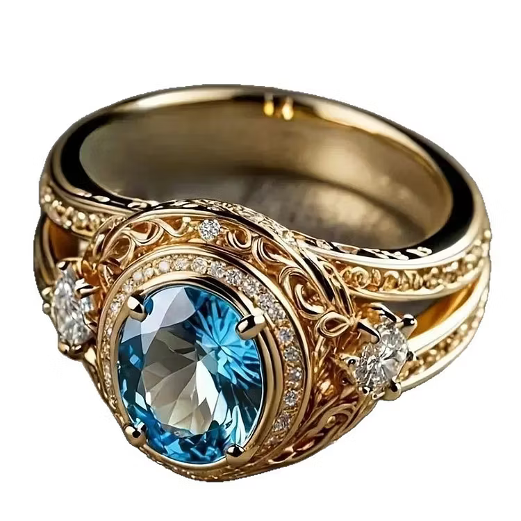 Aoaome Vintage Gold Inlaid Sapphire Rings